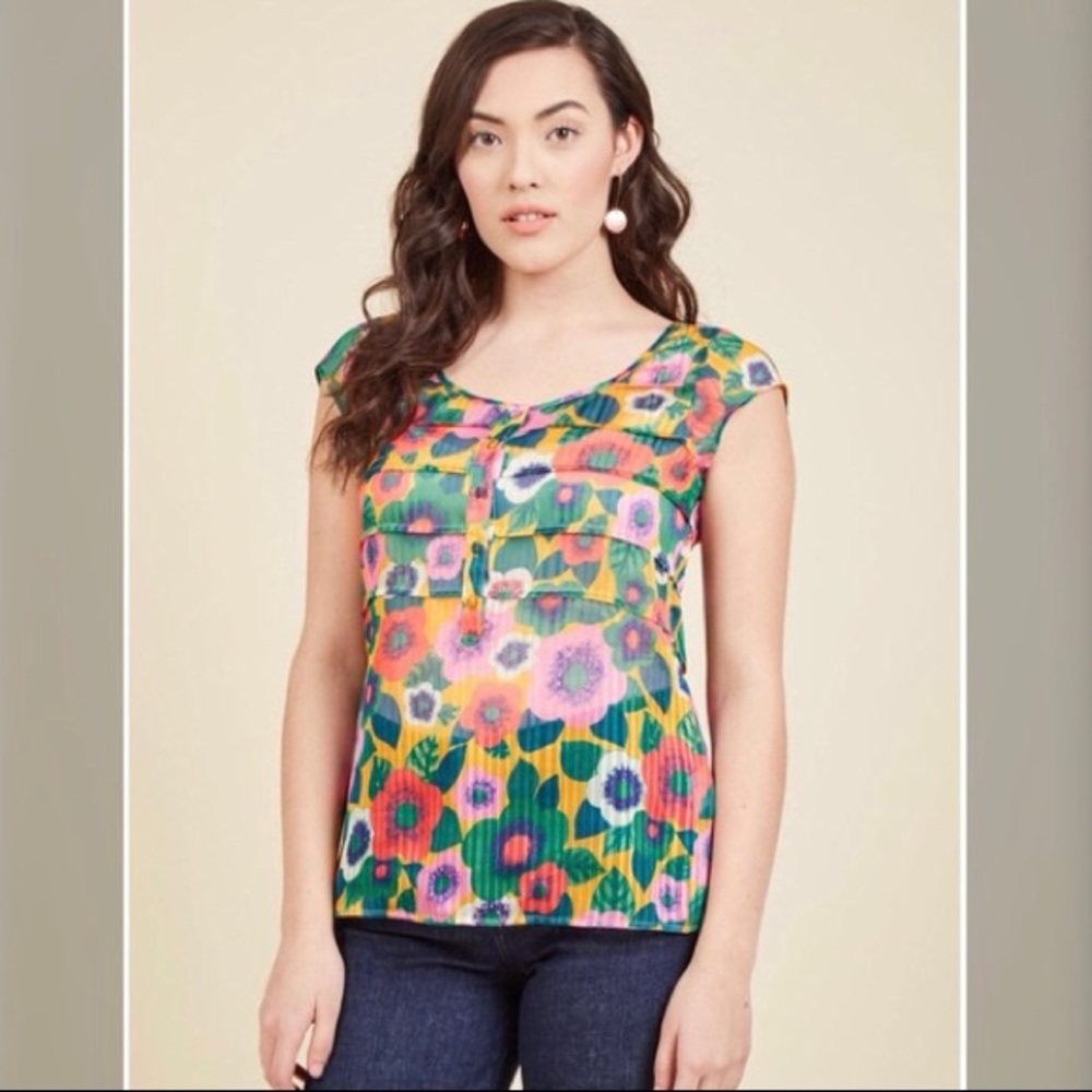 ModCloth Chiffon Floral Multicolor Blouse - Medium